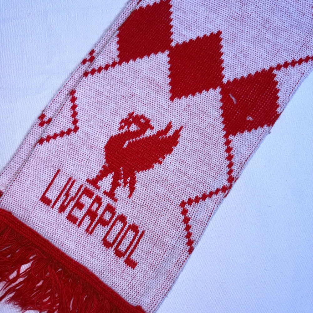 Liverpool FC football Scarf OS Red White  Argyle Knit Liver Bird Made in UK